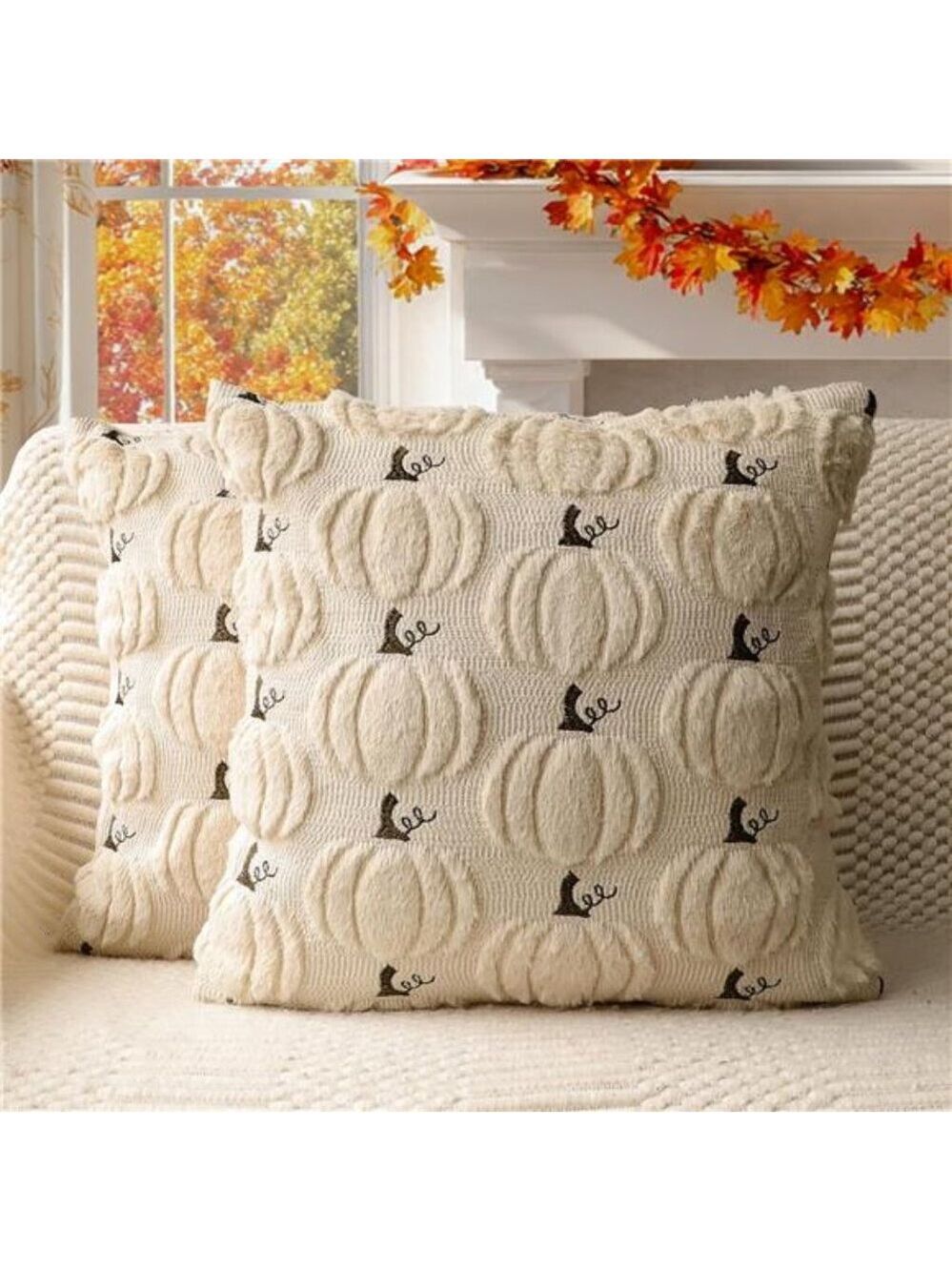 Fall Pumpkin Pillow Covers Set of 2 Plush Throw Pillow Cases 18x18 Autumn Decor